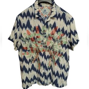 El Tuggle Embroidered Headdress Southwestern Camp Shirt Size XL